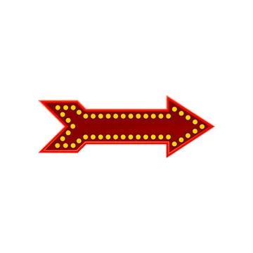 Flat vector icon of bright red arrow. Direction sign with yellow diodes lamps Illustrazione stock