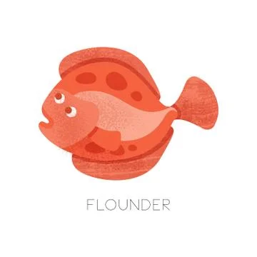 Flat vector icon of bright red flounder with texture. Small flatfish. Sea Stock Illustration