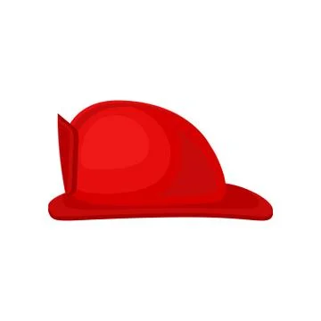 Flat vector icon of bright red fire helmet. Solid headgear. Personal protective イラスト素材