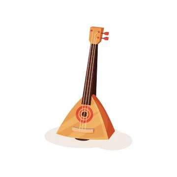 Flat vector icon of brown balalaika. Russian stringed musical instrument with Stock Illustration