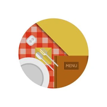 Flat vector icon for cafe or restaurant Table setting with white plate and... Foto stock