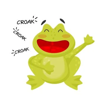 Flat vector icon of cheerful croaking frog. Funny green toad. Cartoon character Illustrazione stock