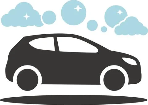Flat vector icon of a clean car with soap bubbles Ilustração Stock