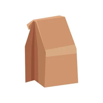 Flat vector icon of closed brown paper bag with school lunch. Packing for food Illustrazione stock