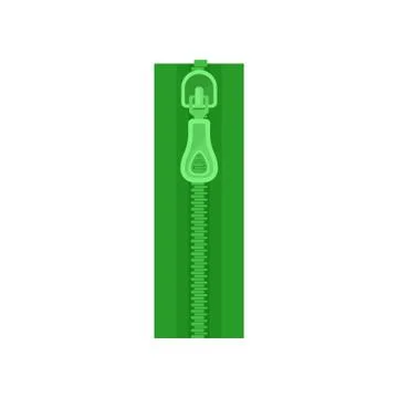Flat vector icon of closed green zipper for clothes. Sewing material. Element Illustrazione stock