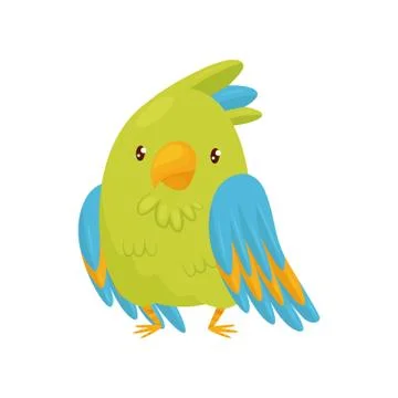 Flat vector icon of cute green parrot. Cartoon character of bird with bright Stock Illustration