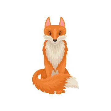 Flat vector icon of cute sitting red fox. Forest animal with bright orange coat Stock Illustration
