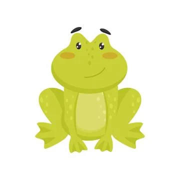 Flat vector icon of cute smiling frog. Cartoon character of funny green toad Stock Illustration