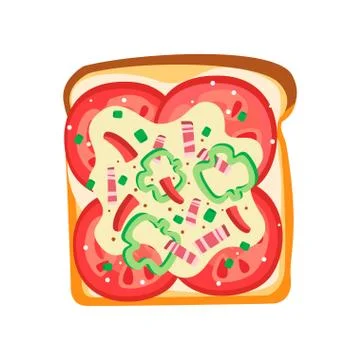 Flat vector icon of delicious sandwich. Toast bread with slices of tomatoes Stock Illustration