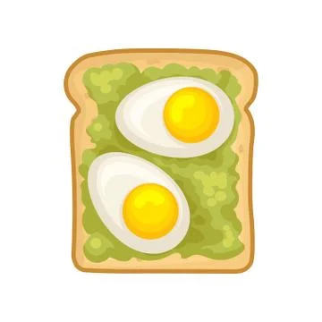 Flat vector icon of delicious sandwich. Fresh rye bread with avocado and halves Stock Illustration
