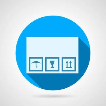 Flat vector icon for delivery box Blue round vector icon with white silhou... Stock Photos