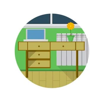 Flat vector icon for desk in room Stock Illustration