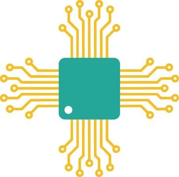 Flat vector icon of a digital computer processor chip circuits design Stock Illustration