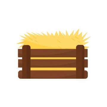 Flat vector icon of empty chicken nest. Yellow hay in brown wooden box, colorful Stock Illustration