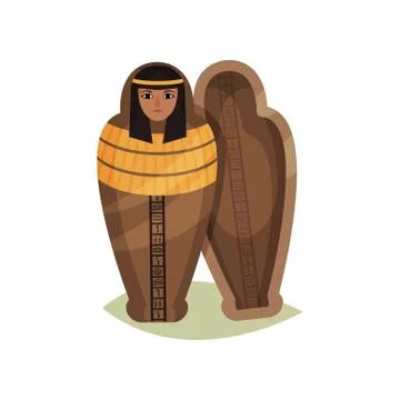 Flat vector icon of empty Egyptian sarcophagus. Ancient artifact. Museum exhibit Illustrazione stock