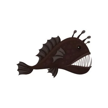 Flat vector icon of fangtooth fish, side view. Deep sea creature with big sharp Stock Illustration