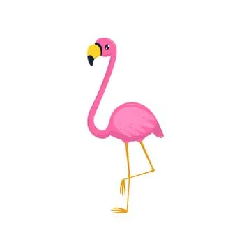 Flat vector icon of flamingo. Tropical bird with pink plumage and long legs and Illustration