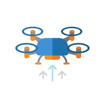 Flat vector icon of flying drone quadcopter with upward arrow Stock Illustration