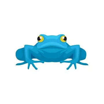 Flat vector icon of funny frog, front view. Amphibian with big yellow eyes Stock Illustration