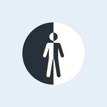 Flat vector icon on gray background, man silhouette divided into black and wh Stock Illustration