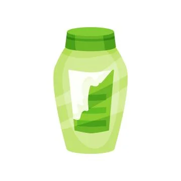 Flat vector icon of green shampoo bottle with torn label. Plastic garbage for Illustrazione stock