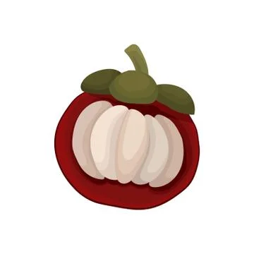 Flat vector icon of half mangosteen. Ripe fruit of tropical tree. Delicious and Stock Illustration
