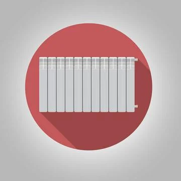 Flat vector icon for heating radiator White heating radiator on red backgr... Stock Photos