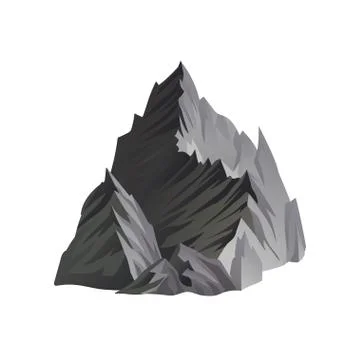 Flat vector icon of high gray mountain with sharp peaks, lights and shadows Stock Illustration