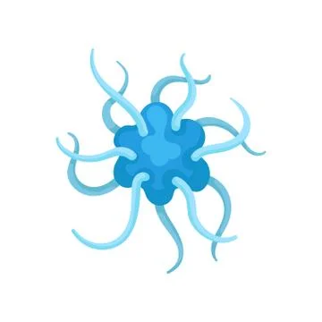 Flat vector icon of influenza virus. Biology microorganism under microscope Stock Illustration