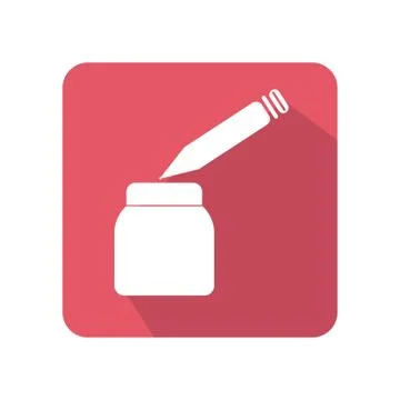 Flat vector icon of ink pot and pen on color background Stock Illustration