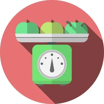 Flat vector icon for kitchen scales with apples Green scales with white ro... 스톡 사진