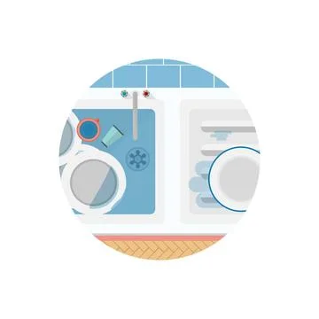 Flat vector icon for Kitchen sink White metal kitchen sink with unwashed d... Stock Photos