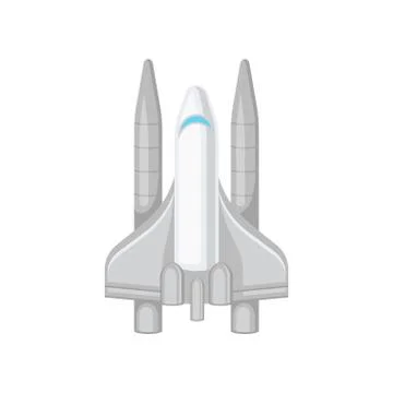 Flat vector icon of large space shuttle. Gray spacecraft with big turbines Illustrazione stock