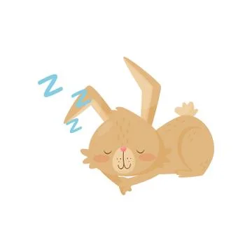 Flat vector icon of little sleeping bunny. Adorable brown rabbit with big ears Illustrazione stock