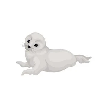 Flat vector icon of lovely white seal pup lying isolated on white background Stock Illustration