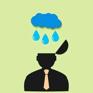 Flat vector icon man and rain clouds Stock Illustration