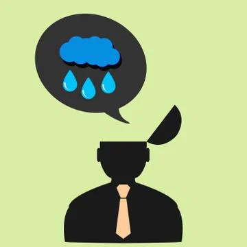 Flat vector icon man and rain clouds Stock Illustration