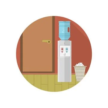 Flat vector icon for office interior Gray water cooler and paper trash can... Stock Photos