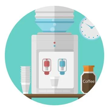 Flat vector icon for office. Water cooler Gray water cooler, jar with coff... Stock Photos