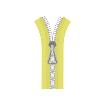 Flat vector icon of open yellow zipper with gray metal teeth and puller Illustrazione stock