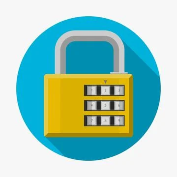 Flat vector icon for padlock Yellow closed padlock with password on blue b... Stock Photos