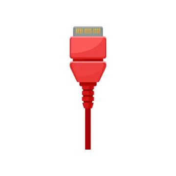 Flat vector icon of phone connector. Bright red cable for data transfer. Modern Stock Illustration