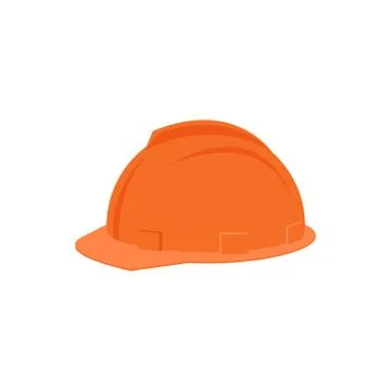 Flat vector icon of plastic orange helmet for construction worker. Protective Stock Illustration