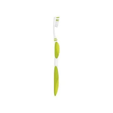 Flat vector icon of plastic toothbrush with soft bristles. Brush for cleaning Stockillustratie