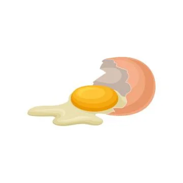 Flat vector icon of raw chicken egg with cracked shell. Organic farm product Stock Illustration