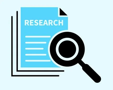 A flat vector icon of a research document with a magnifying glass. イラスト素材
