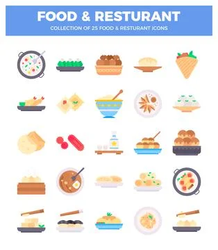 Flat vector icon set of Asian cuisine dishes. presented on a white backgrou.. Stock Illustration