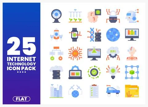 Flat vector icon set for internet technology and digital innovation. Stock Illustration