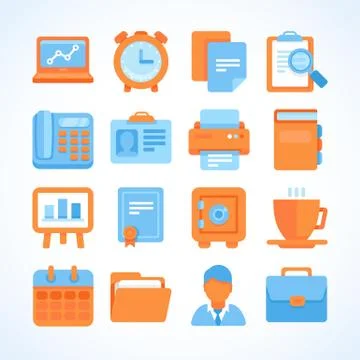 Flat vector icon set office and business symbols Stock Illustration