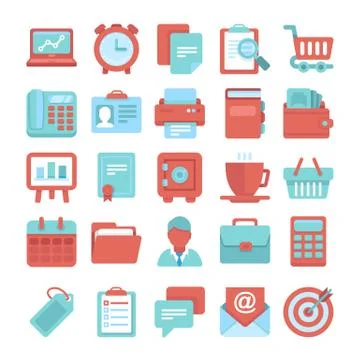 Flat vector icon set office and business symbols Stock Illustration